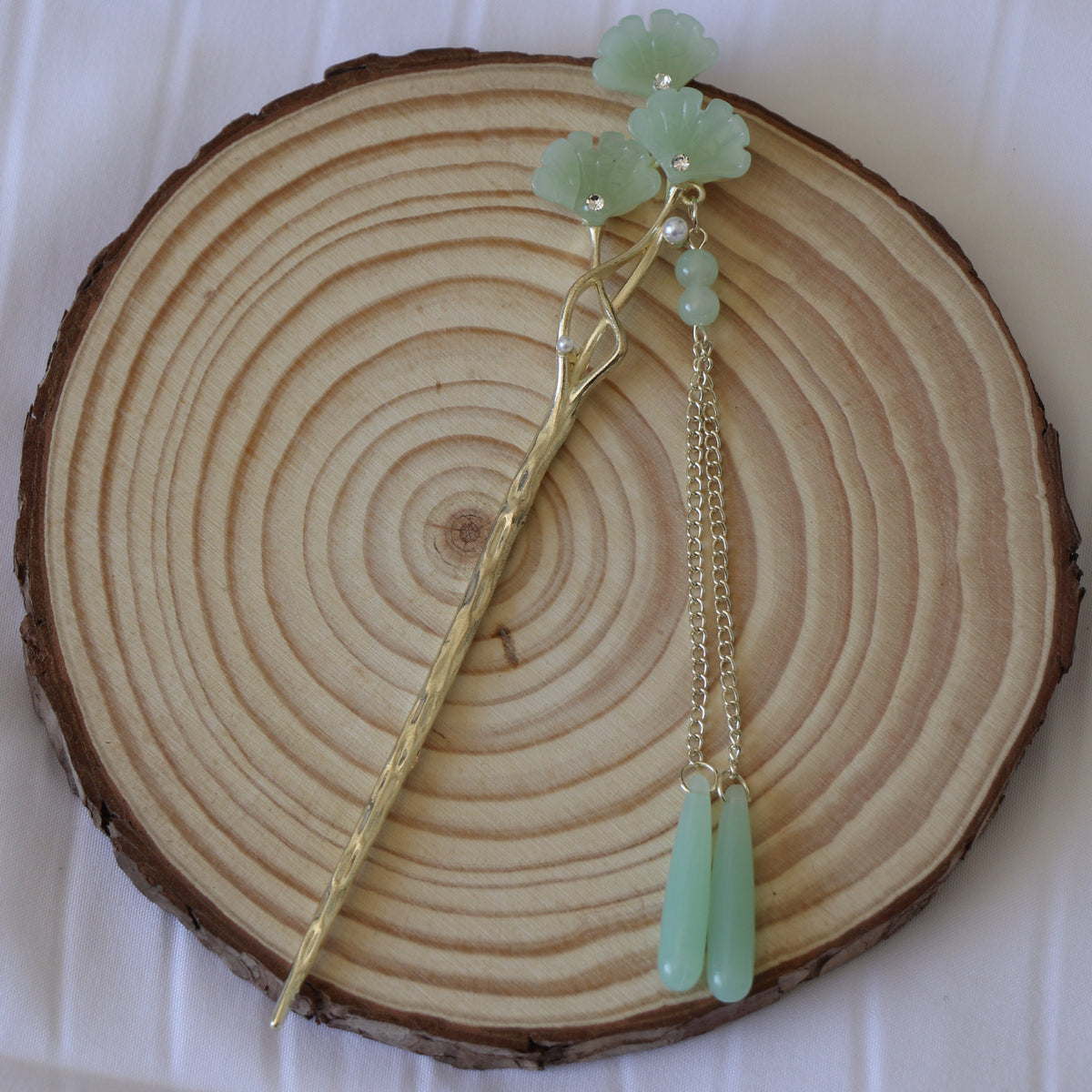 Jade Ginkgo Hair Pin