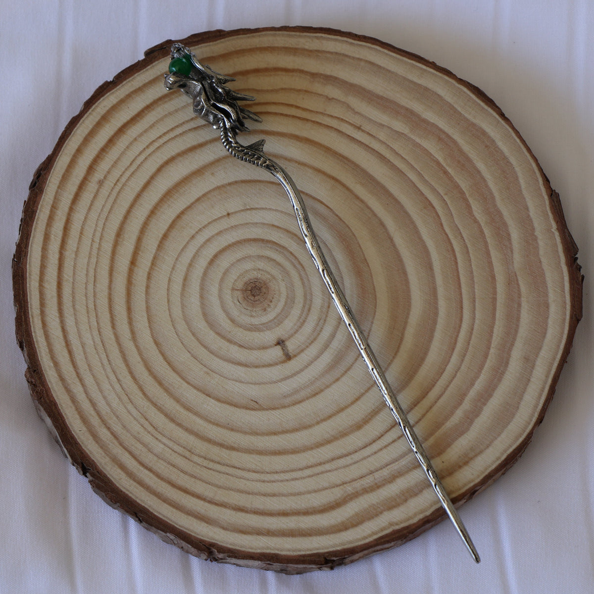 Dragon Hair Pin - Emerald Silver