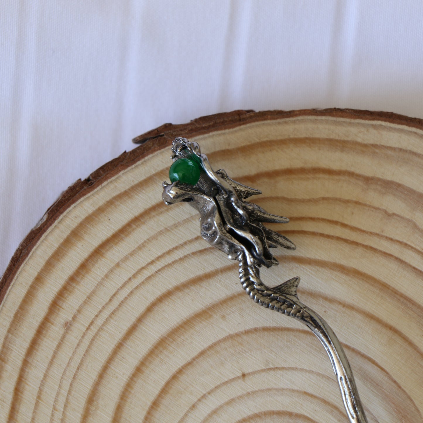 Dragon Hair Pin - Emerald Silver
