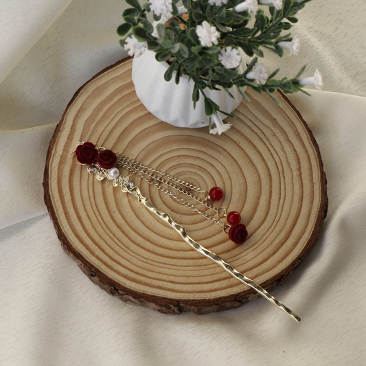 Rose Hair Pin - Ruby