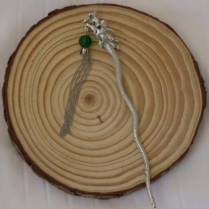 Dragon Hair Pin - Emerald Chain Tassel