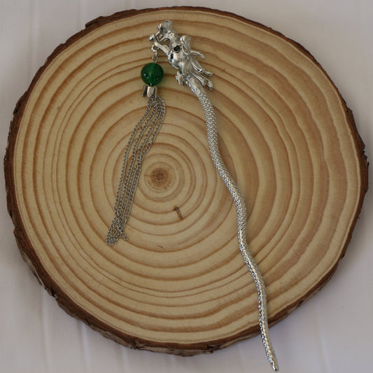 Dragon Hair Pin - Emerald Chain Tassel