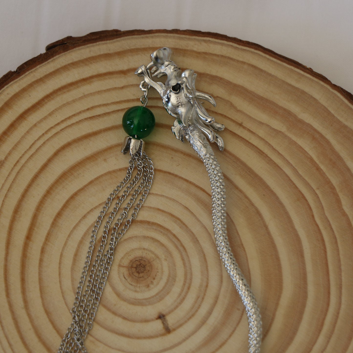 Dragon Hair Pin - Emerald Chain Tassel