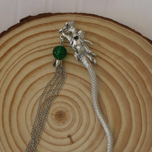 Dragon Hair Pin - Emerald Chain Tassel