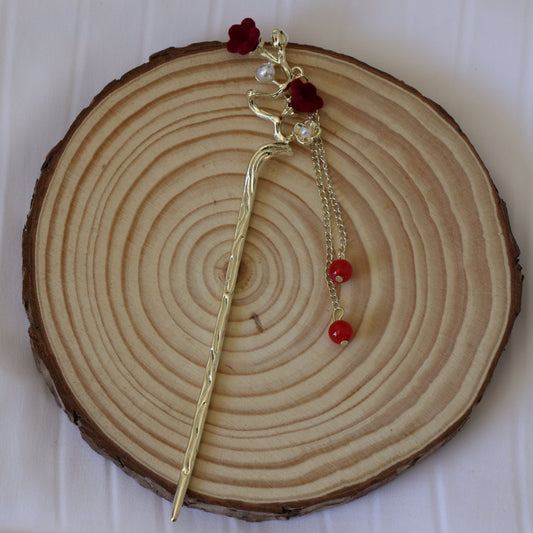 Crimson Blossom Hair Pin