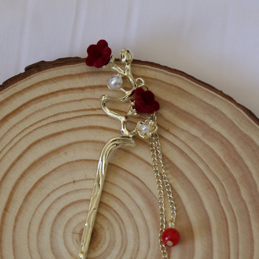 Crimson Blossom Hair Pin