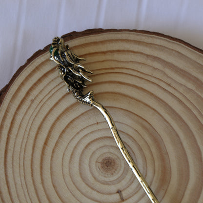 Dragon Hair Pin - Emerald Gold