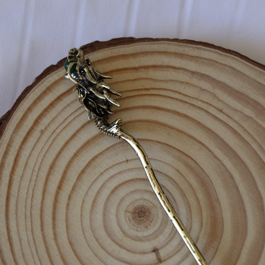 Dragon Hair Pin - Emerald Gold
