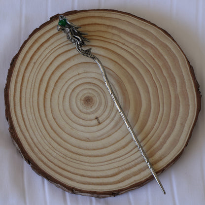 Dragon Hair Pin - Emerald Silver