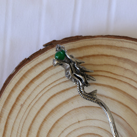 Dragon Hair Pin - Emerald Silver