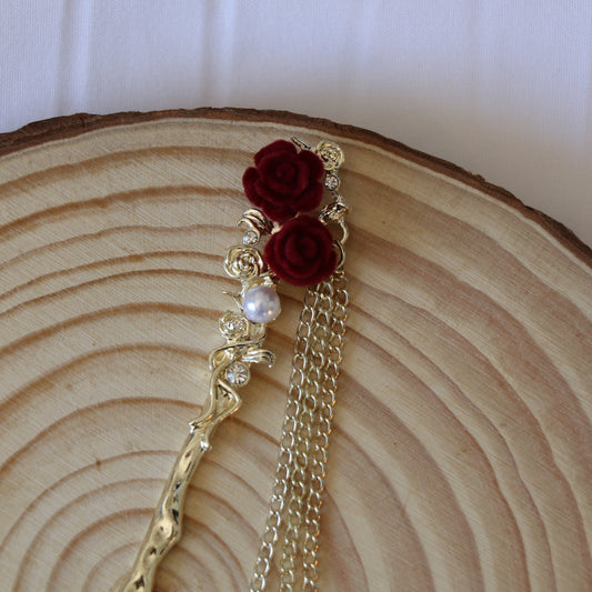 Rose Hair Pin - Ruby