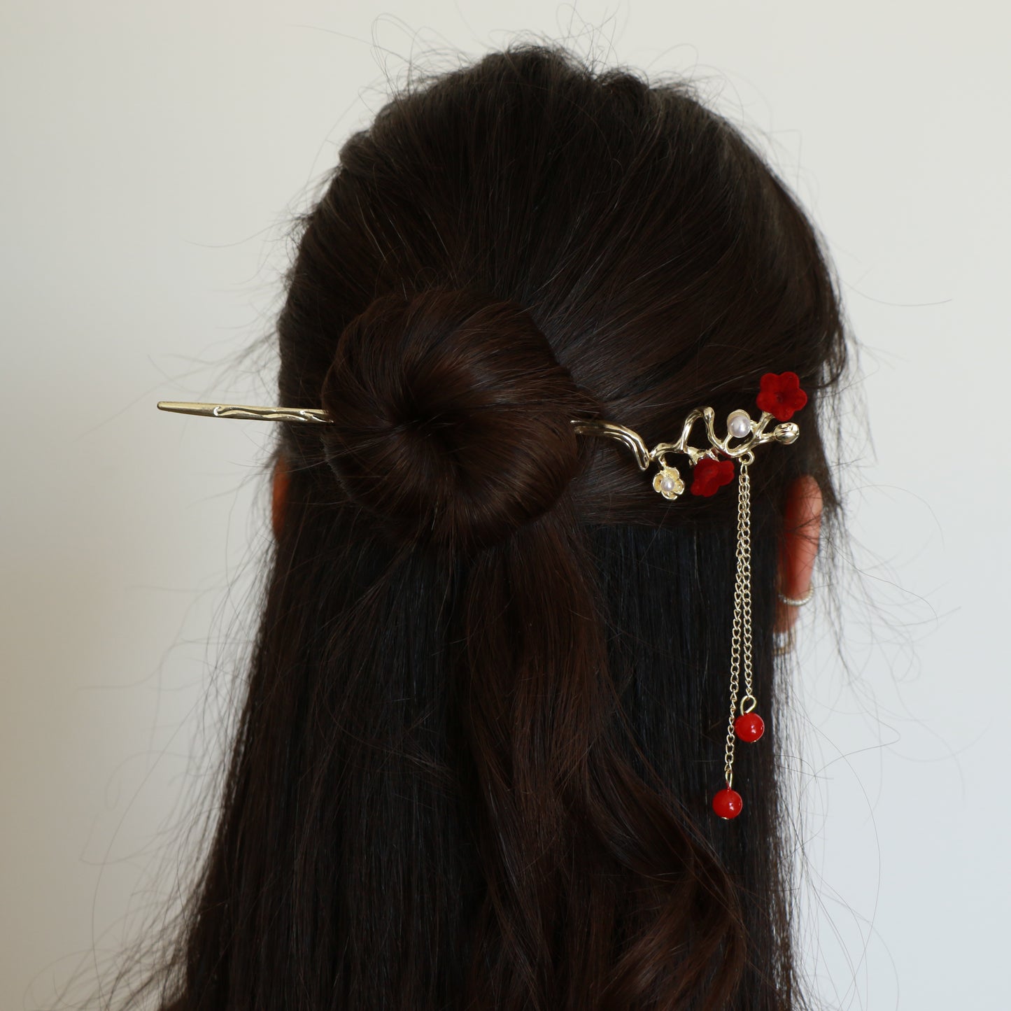 Crimson Blossom Hair Pin