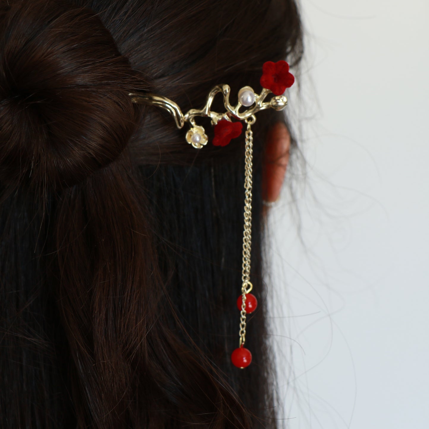 Crimson Blossom Hair Pin