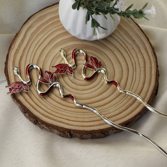 Snake Hair Pin - Red Wings