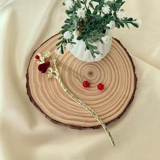 Floral Hair Pin - Red Flower